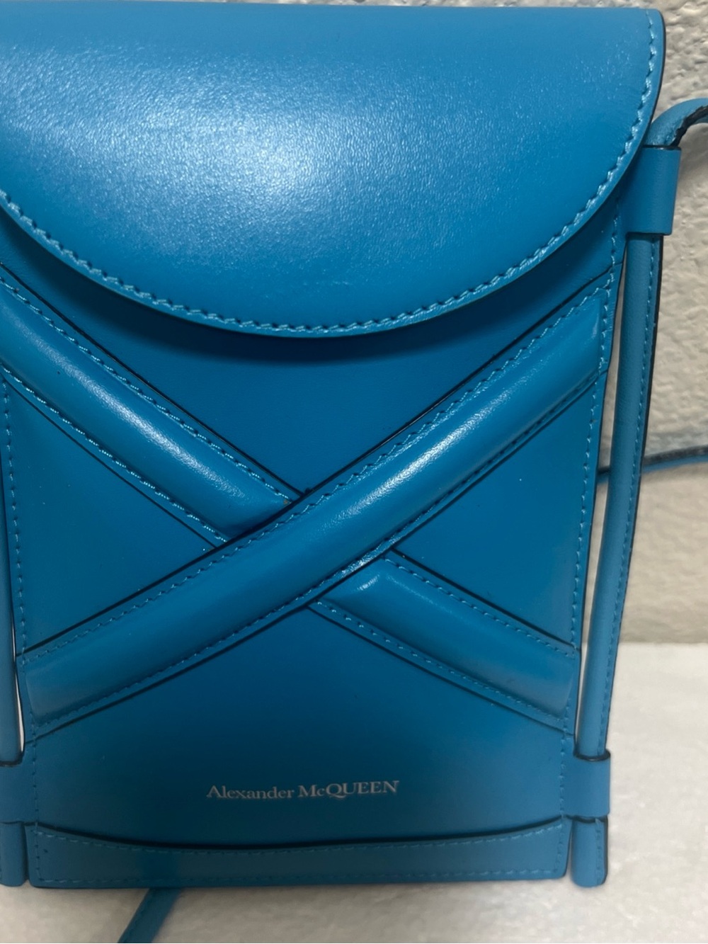 ALEXANDER MCQUEEN THE CURVE MICRO CALF DUKE Blue LEATHER CROSSBODY BAG